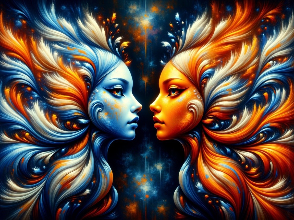 Ethereal Female Figures with Vibrant Hair in Cosmos