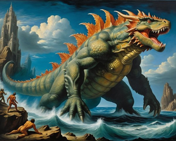 Dragon-like Creature Emerges from Ocean Waves