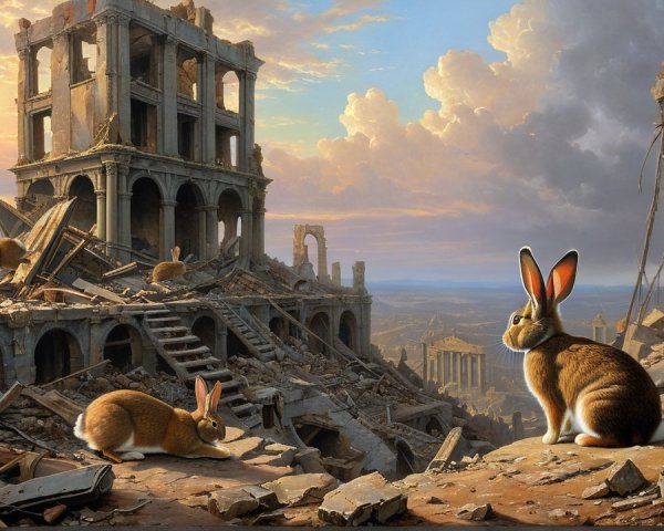 Rabbits in a Post-Apocalyptic Ruined Landscape