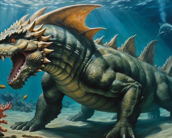 Mythical Sea Creature with Muscular Form and Scales