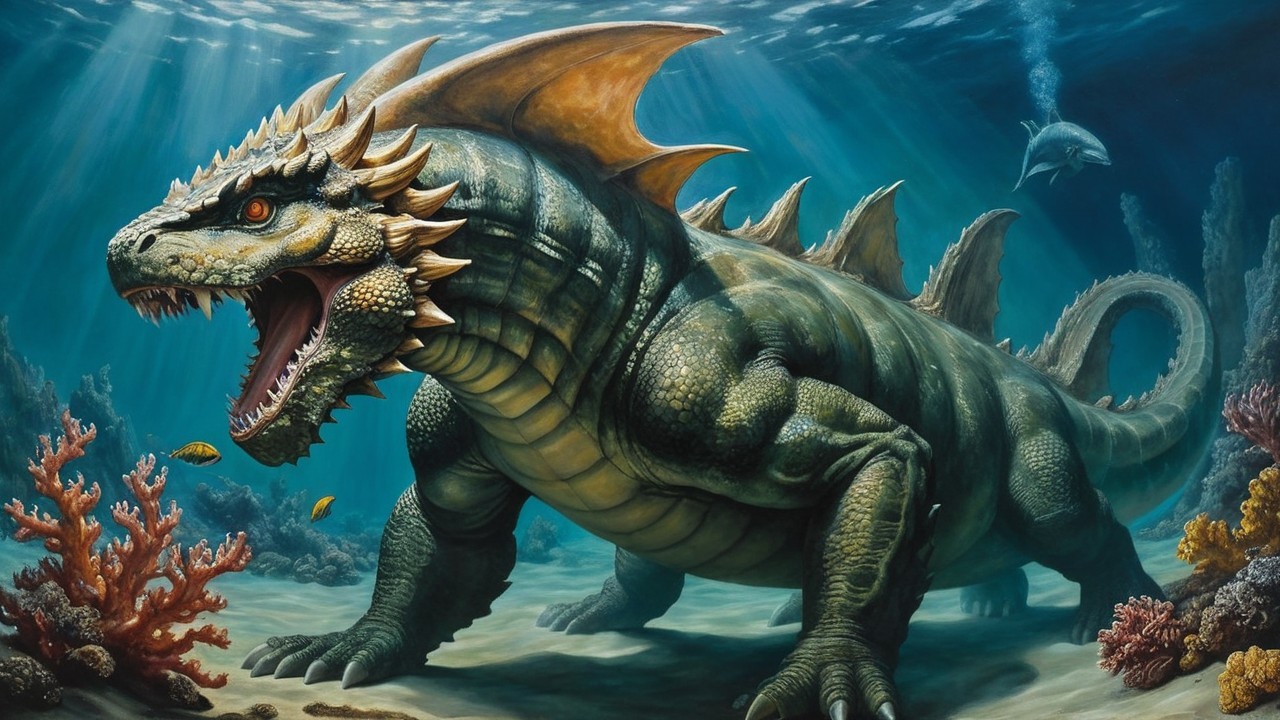 Mythical Sea Creature with Muscular Form and Scales