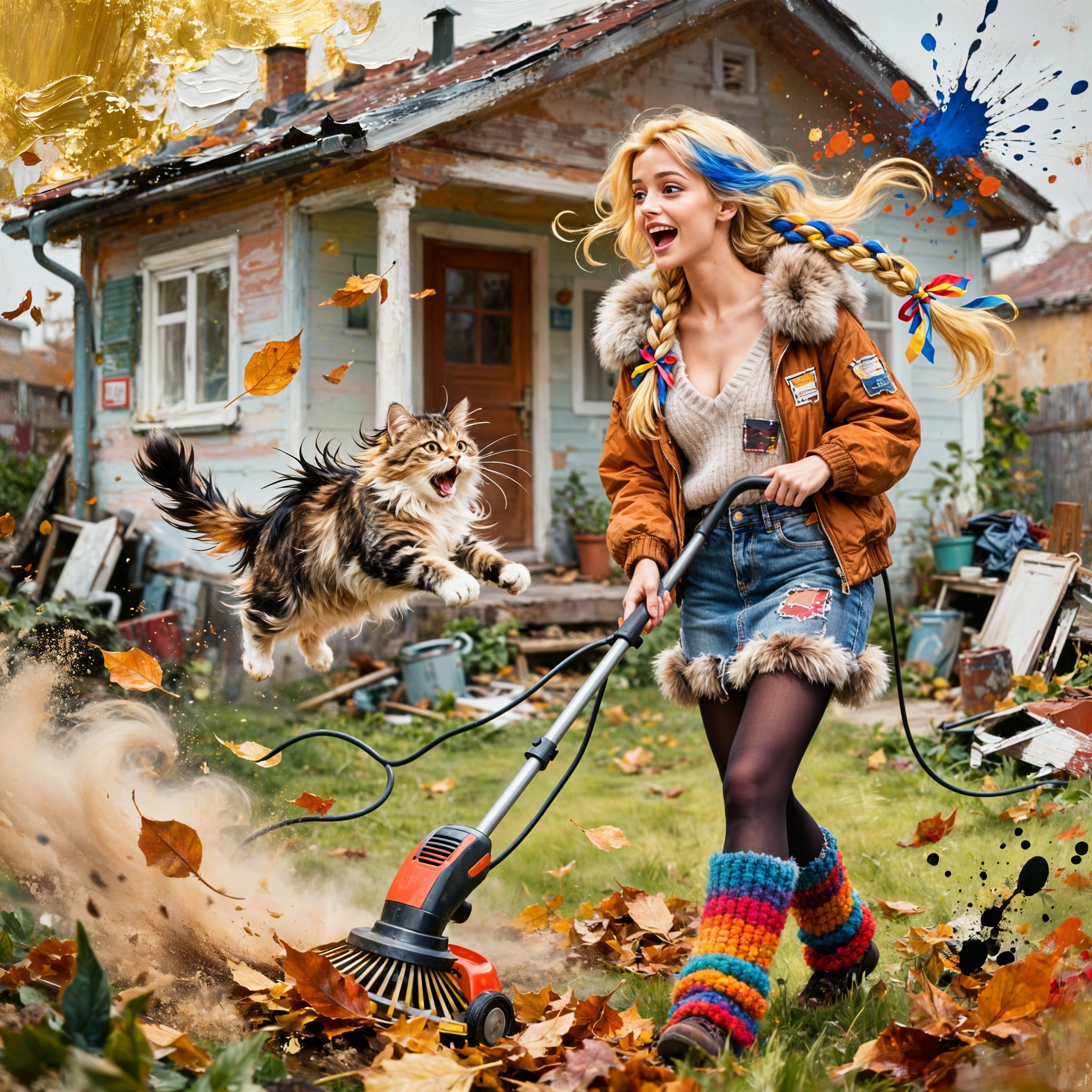 Young Woman with Colorful Braids in Vibrant Garden