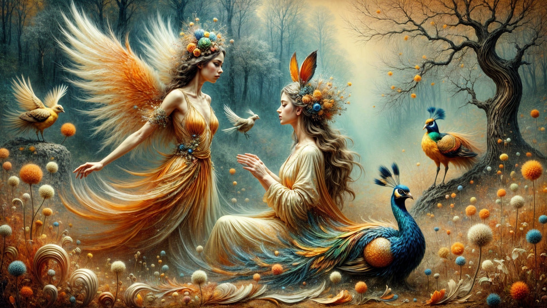 Ethereal Figures in a Magical Forest Setting