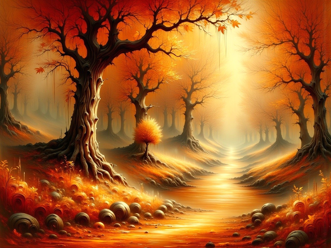 Serene Autumn Landscape with Vibrant Foliage and Stream