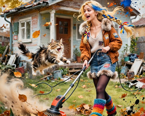 Young Woman with Colorful Braids in Vibrant Garden