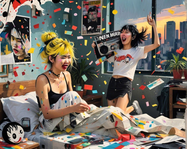 Celebration of Youthful Energy in a Colorful Room