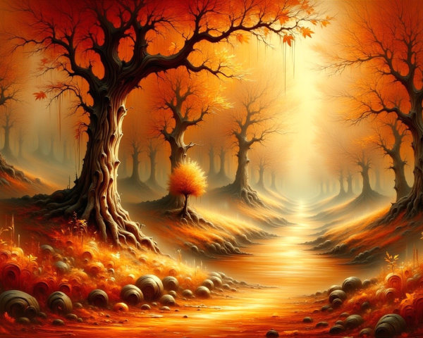 Serene Autumn Landscape with Vibrant Foliage and Stream