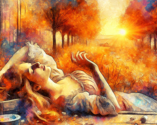 Woman in Autumn Landscape with Artistic Elements
