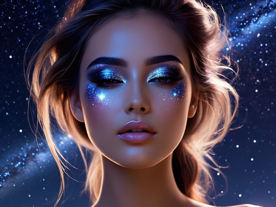 Close-up Portrait of a Young Woman with Vibrant Makeup