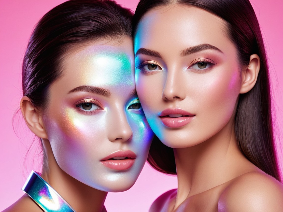 Women with Flawless Skin Against Pink Backdrop