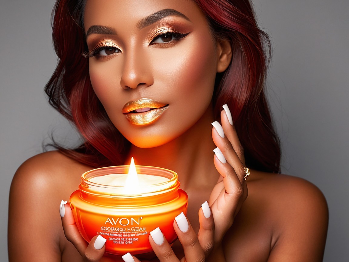 Glamorous Model Showcases Avon Body Cream in Warm Light