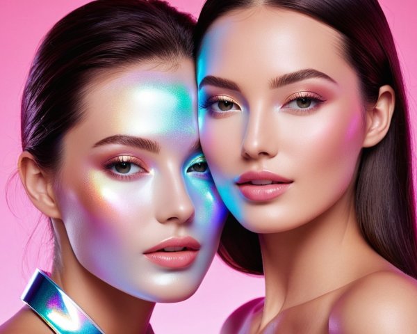 Women with Flawless Skin Against Pink Backdrop