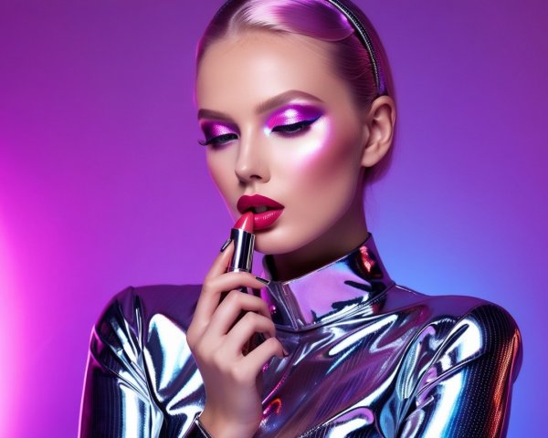 Model with Bold Makeup and Futuristic Outfit Design