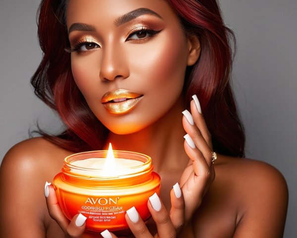 Glamorous Model Showcases Avon Body Cream in Warm Light