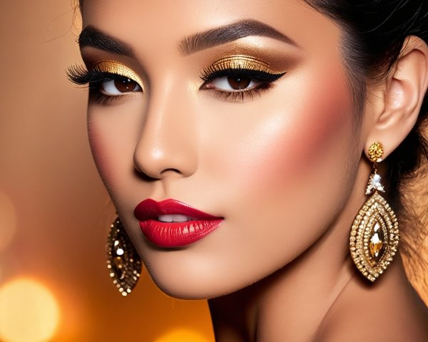 Close-Up Portrait of a Woman with Glamorous Makeup