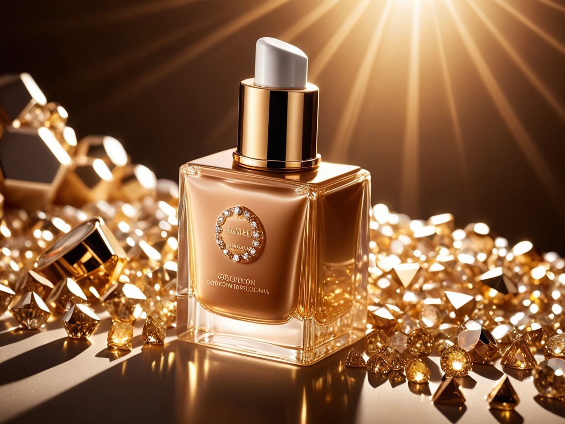 Luxurious Foundation Bottle Surrounded by Gold Gems
