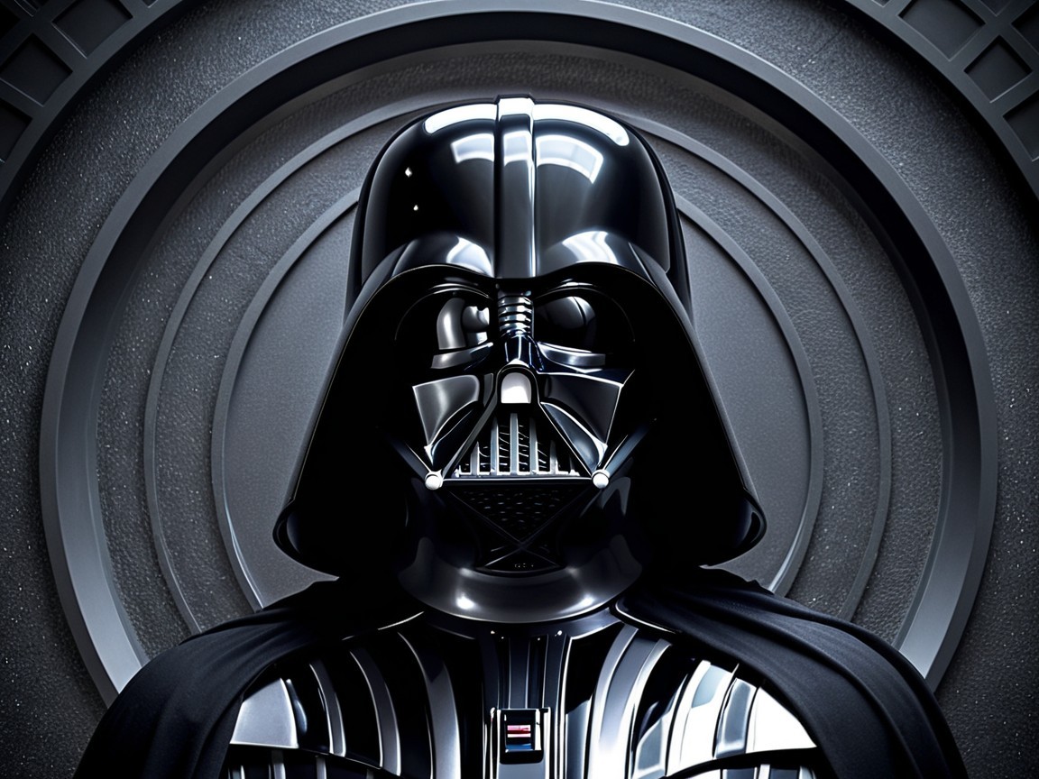 Menacing Figure in Glossy Black Armor and Robes