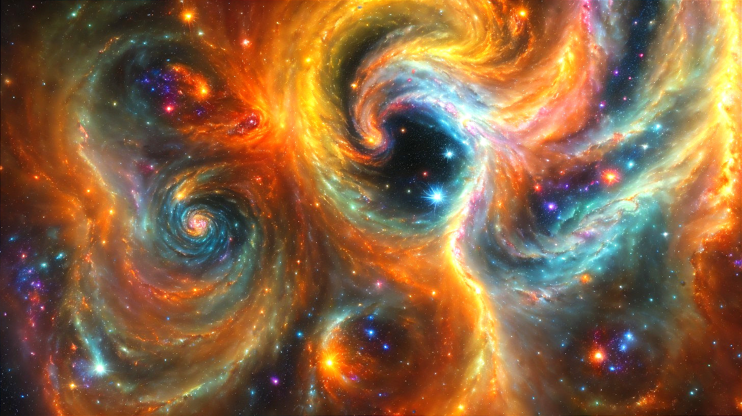 Vibrant Cosmic Scene with Swirling Galaxies and Colors