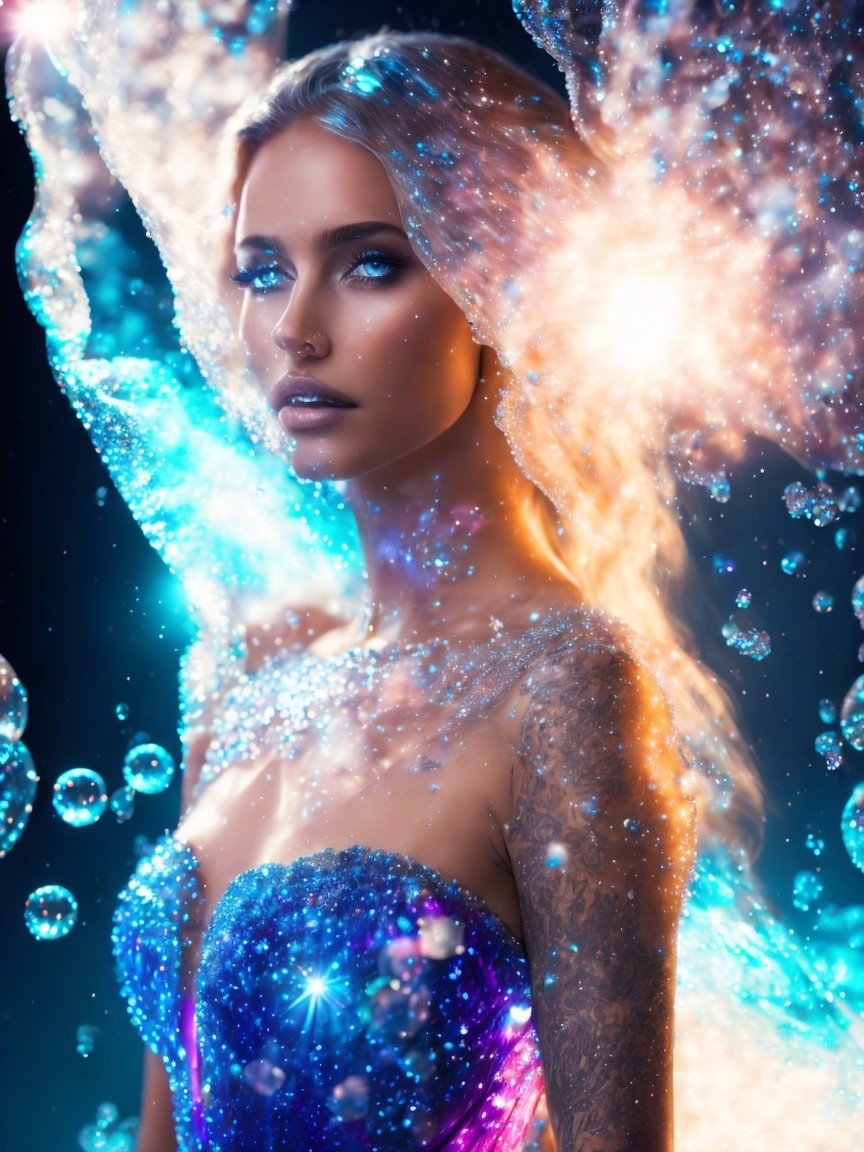 Portrait of a woman in a colorful shimmering dress