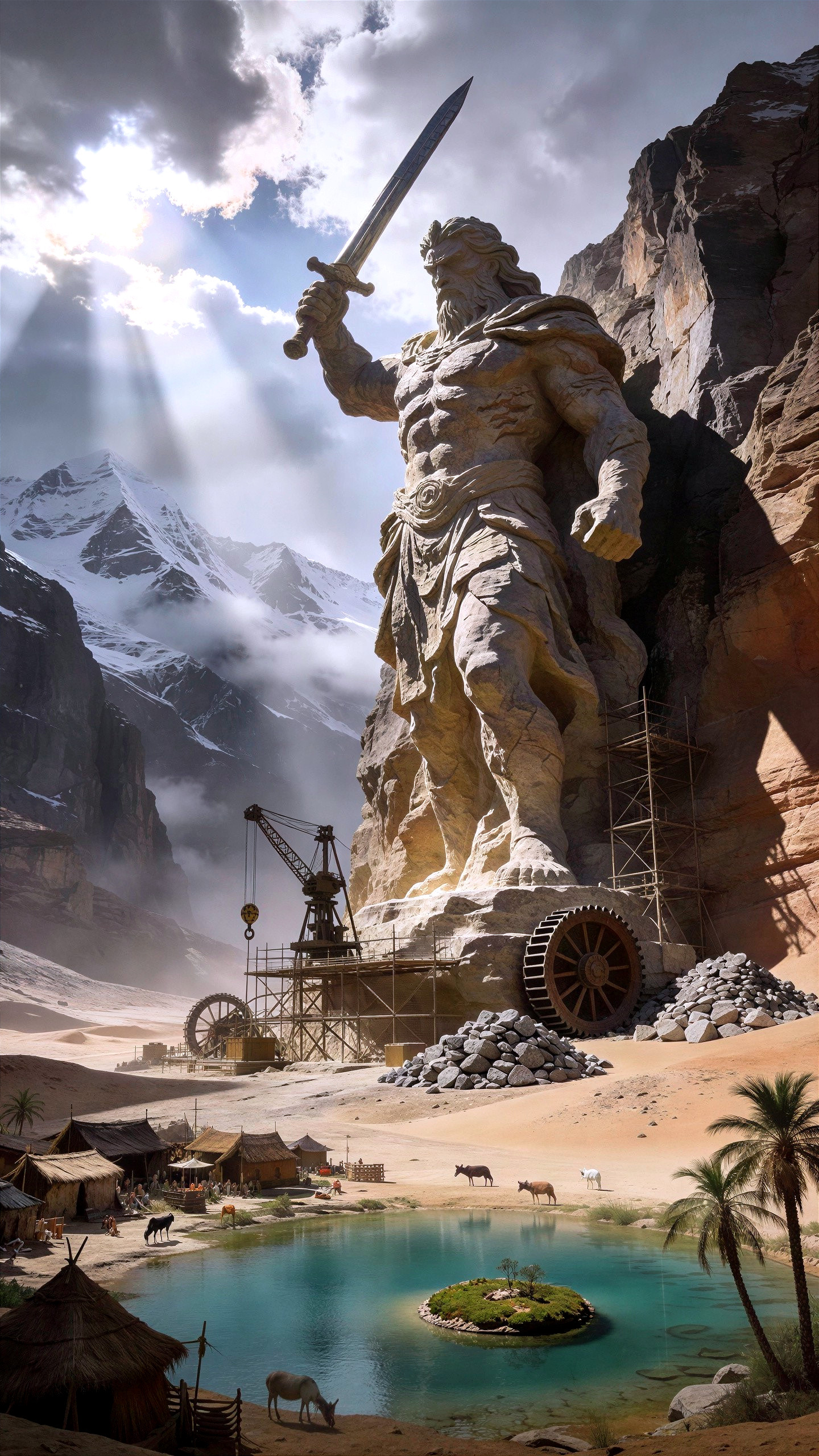 Giant Stone Warrior Statue Carved in Desert Mountain