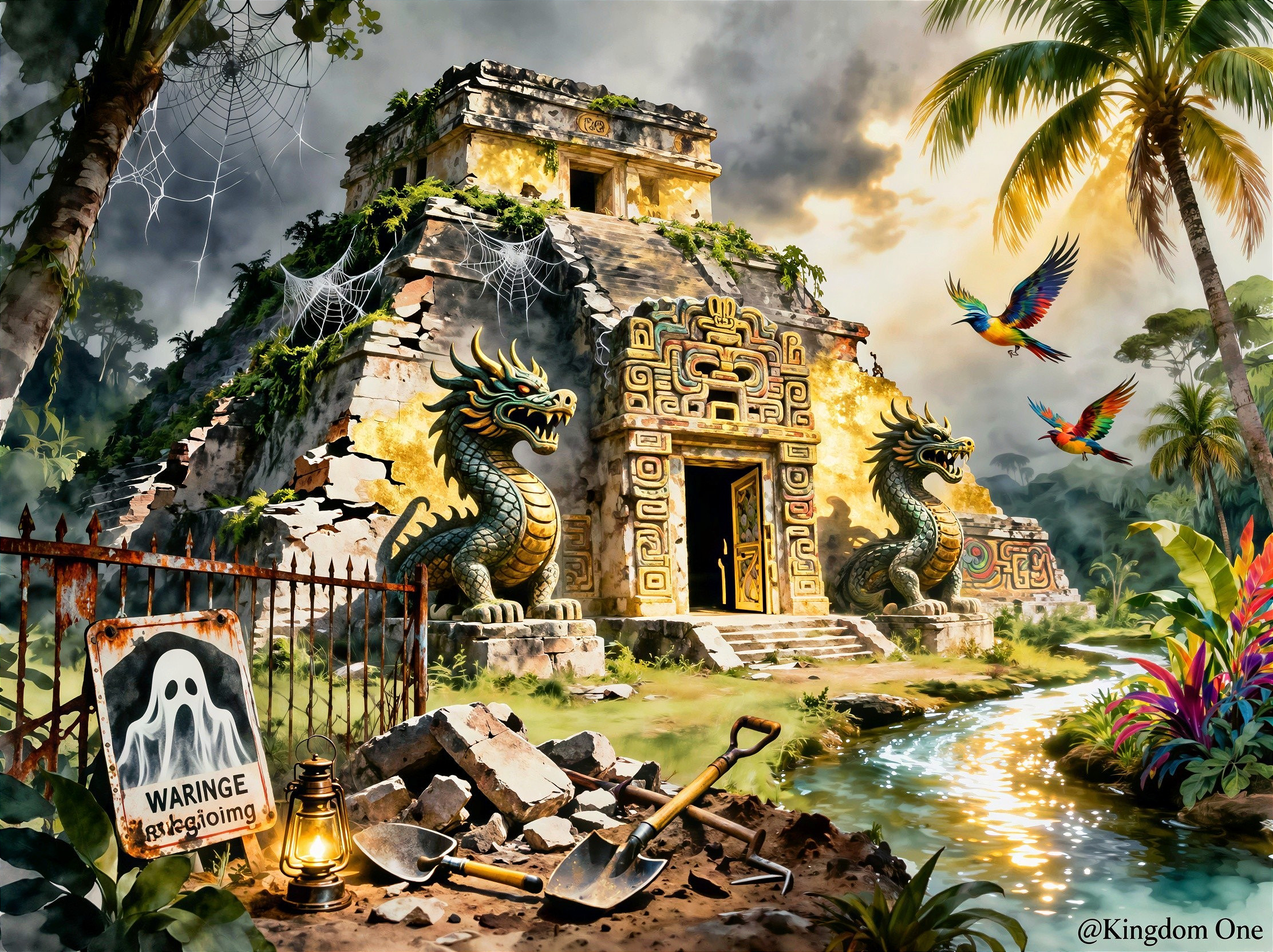 Ancient Mayan Temple Surrounded by Lush Foliage