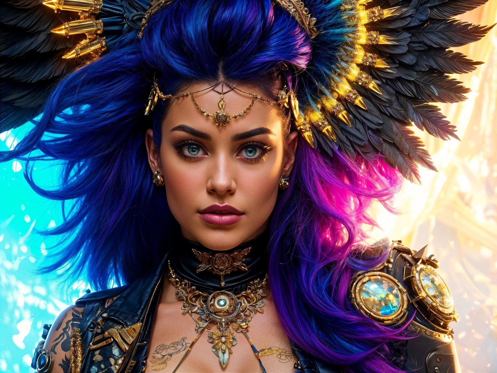 Portrait of a woman with vibrant purple and blue hair