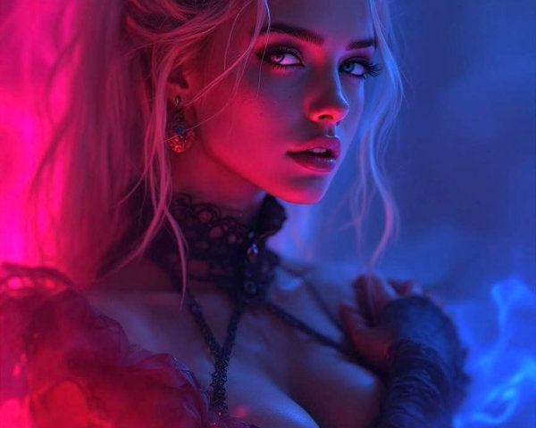 Portrait of a woman with striking features and moody lighting