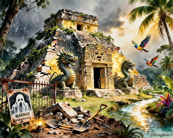 Ancient Mayan Temple Surrounded by Lush Foliage