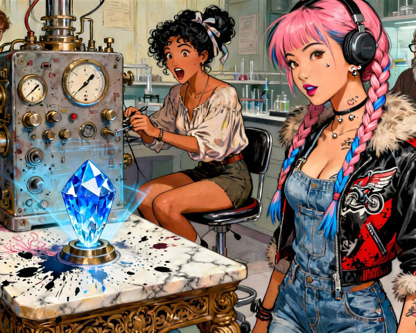 Anime-Inspired Laboratory Scene with Intricate Machine