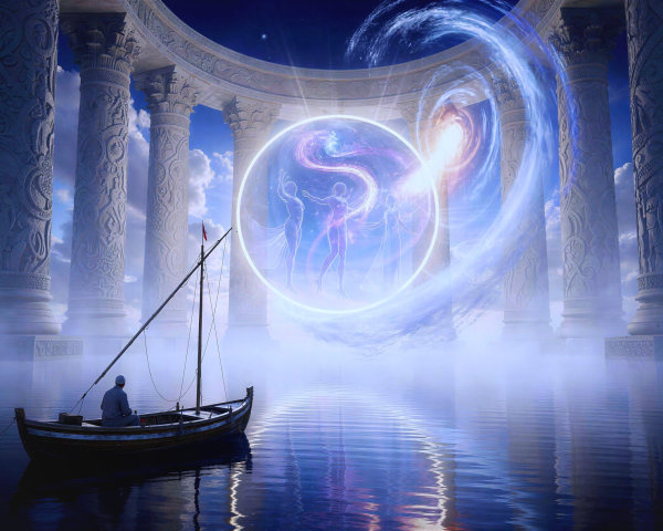 Serene Digital Painting of a Figure by a Portal