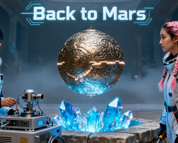 Women in Astronaut Suits in Mystical Setting with Orb