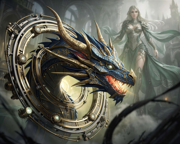 Blue Dragon Head in Steampunk Clockwork Mechanism