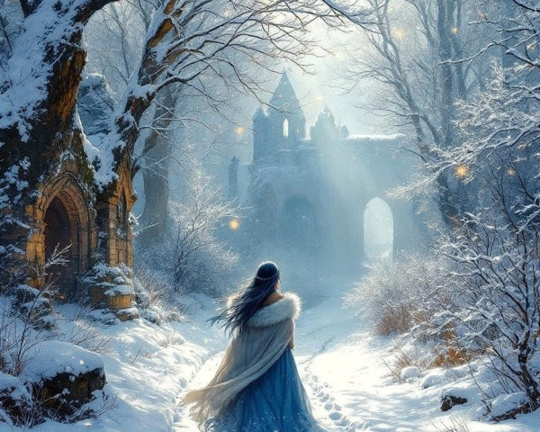 Winter Landscape with Figure and Castle in Distance