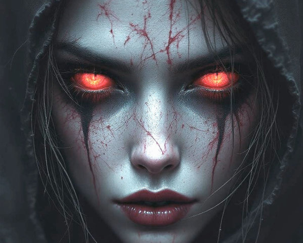 Close-up Portrait of a Cloaked Figure with Eerie Features