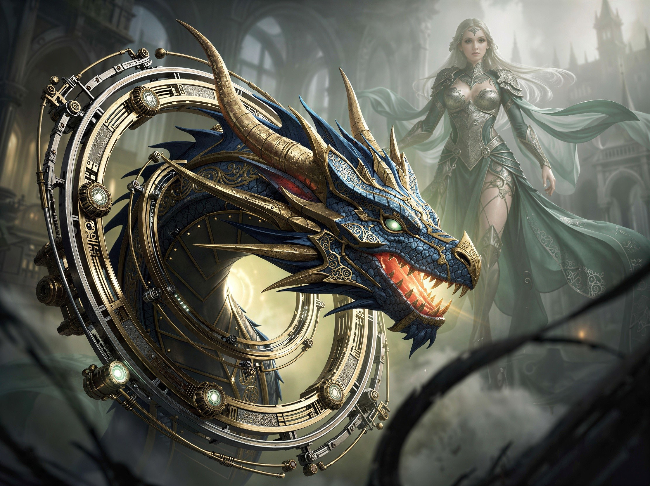 Blue Dragon Head in Steampunk Clockwork Mechanism