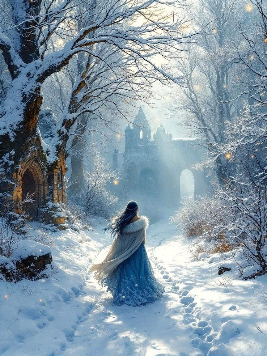 Winter Landscape with Figure and Castle in Distance