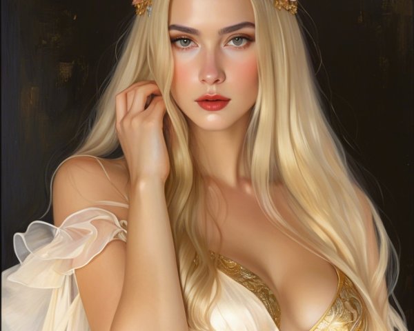 Striking Woman with Blonde Hair and Floral Accents