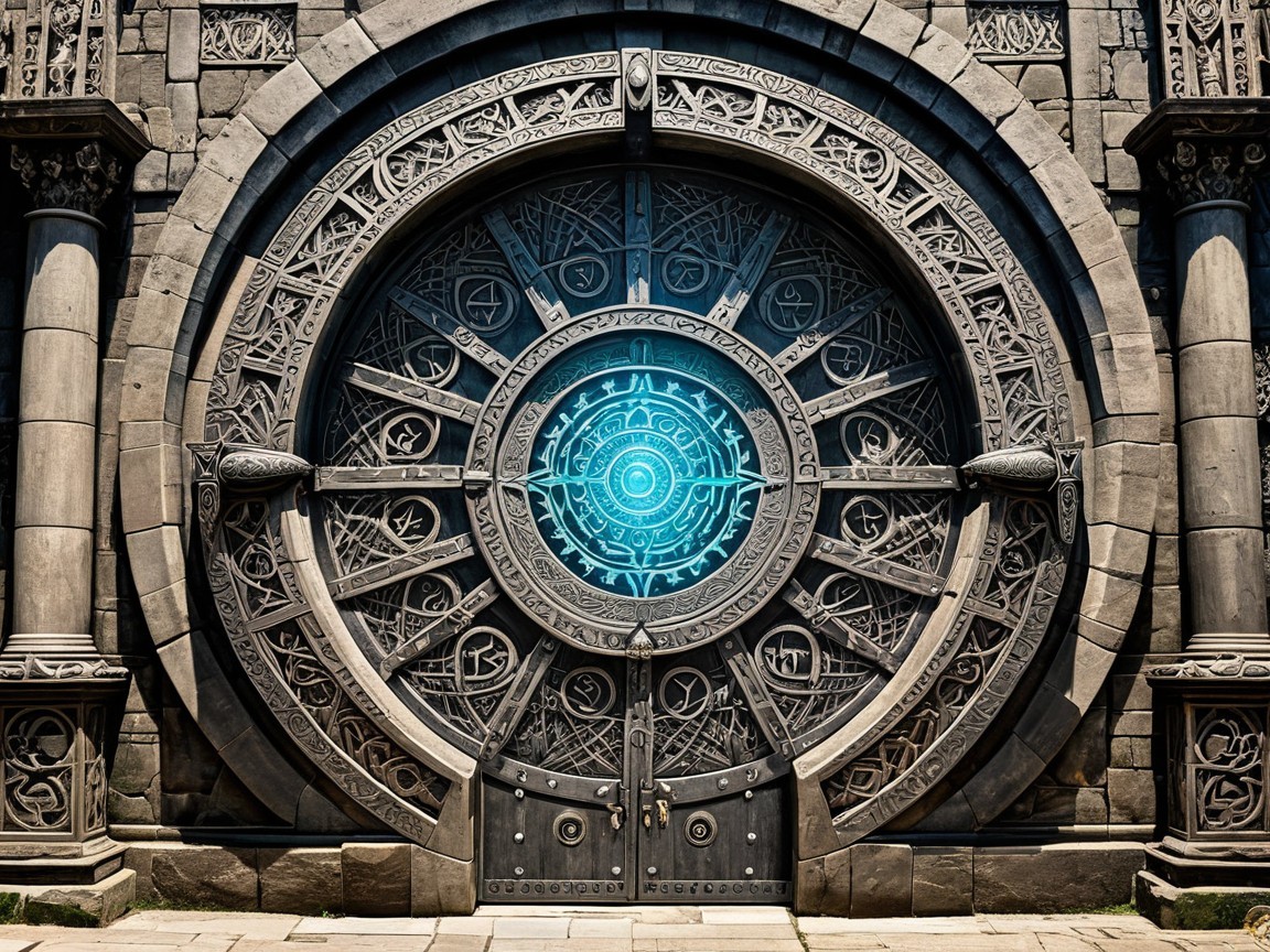 Intricately Designed Stone Door with Mystical Symbols