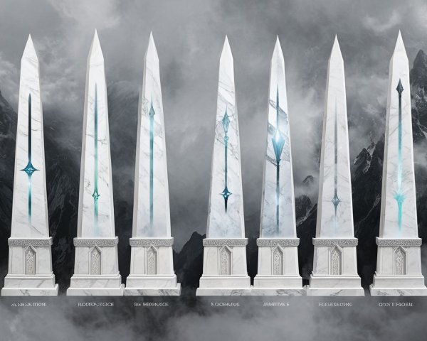 Tall Marble Obelisks with Turquoise Designs and Accents