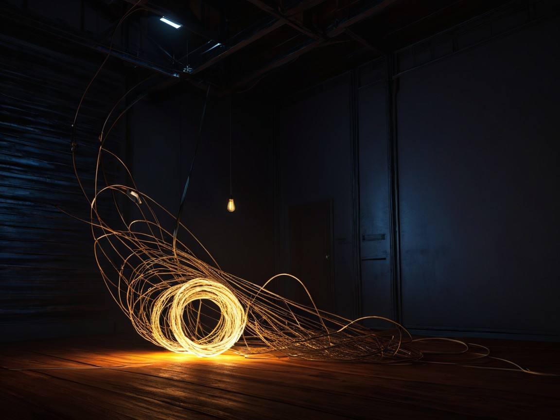 Incandescent Light-Up Cords on Dark Wooden Floor