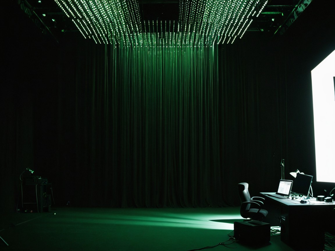 Illuminated Dark Studio with Green LED Lighting