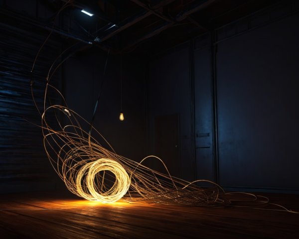 Incandescent Light-Up Cords on Dark Wooden Floor
