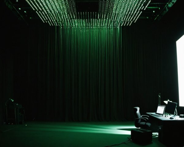 Illuminated Dark Studio with Green LED Lighting