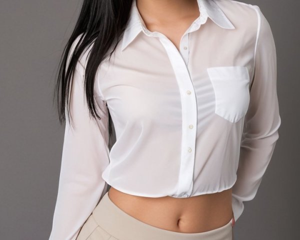 Confident Young Woman in Stylish Outfit Against Gray Background