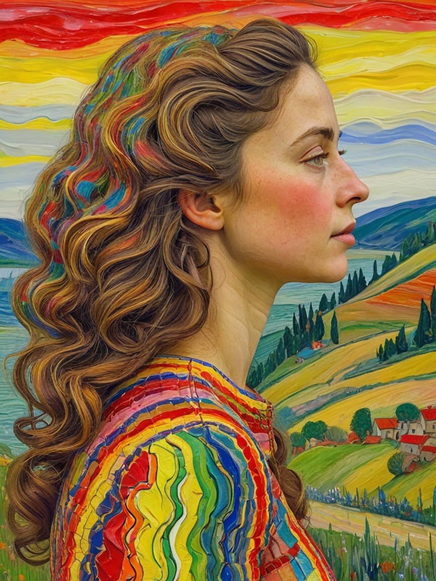 Impressionistic Painting of a Woman in Colorful Landscape