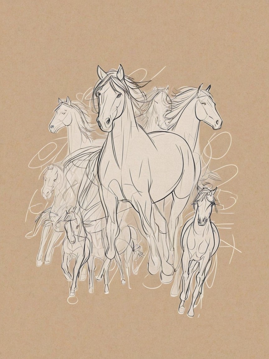 Dynamic Sketch of Horses in Motion with Minimalist Style