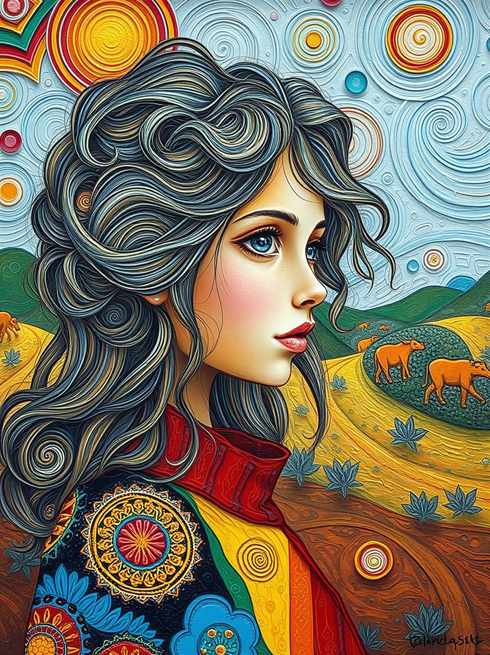 Ornate Fantasy Portrait in Quilling Art Style