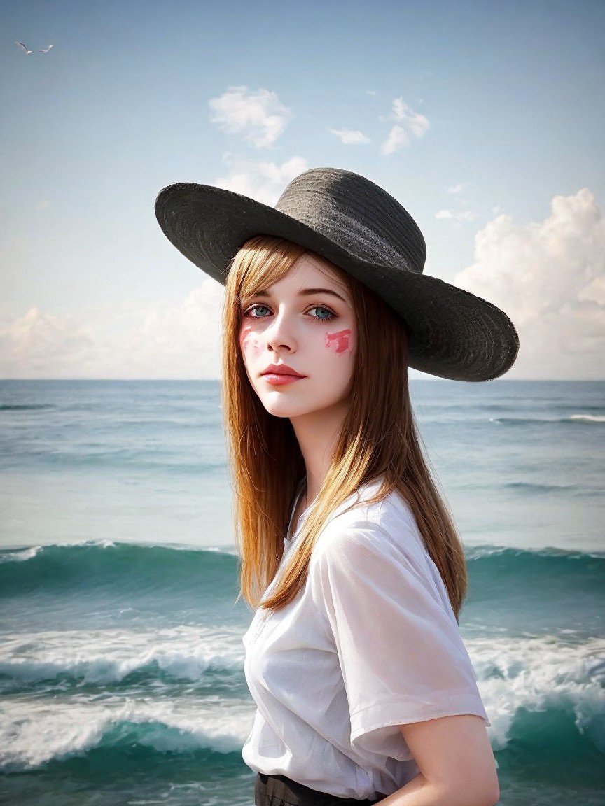 Young Woman by the Seaside in Tranquil Setting