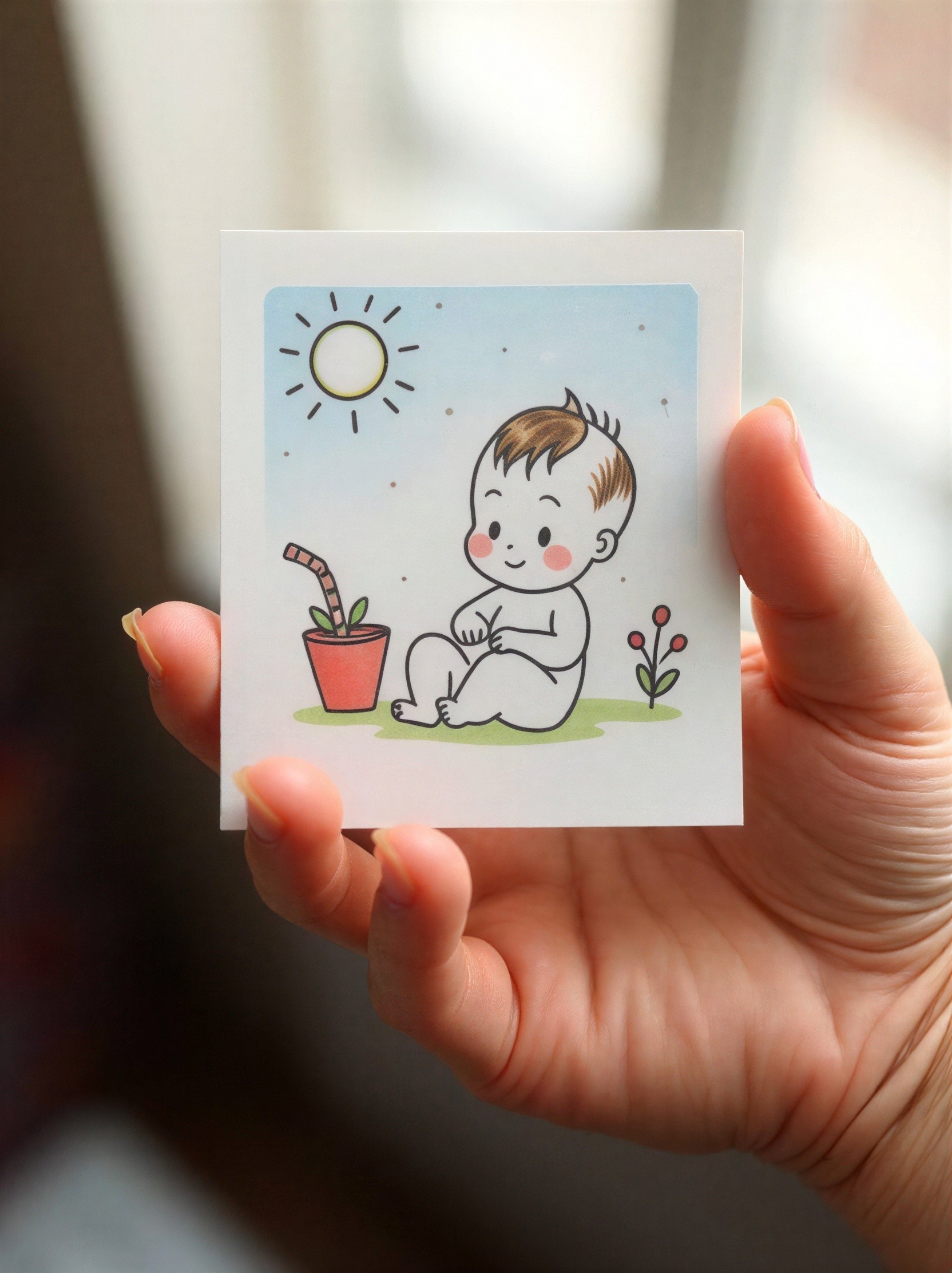 Close-up of Cartoon Baby Art Print on Grass