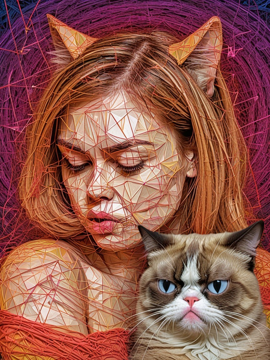 Stylized Portrait of a Woman with Cat-Like Features